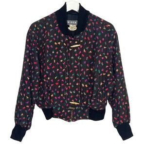 Vintage Crisca Wool/SillbBlend Printed Long Sleeve Full Zip Bomber Jacket 36